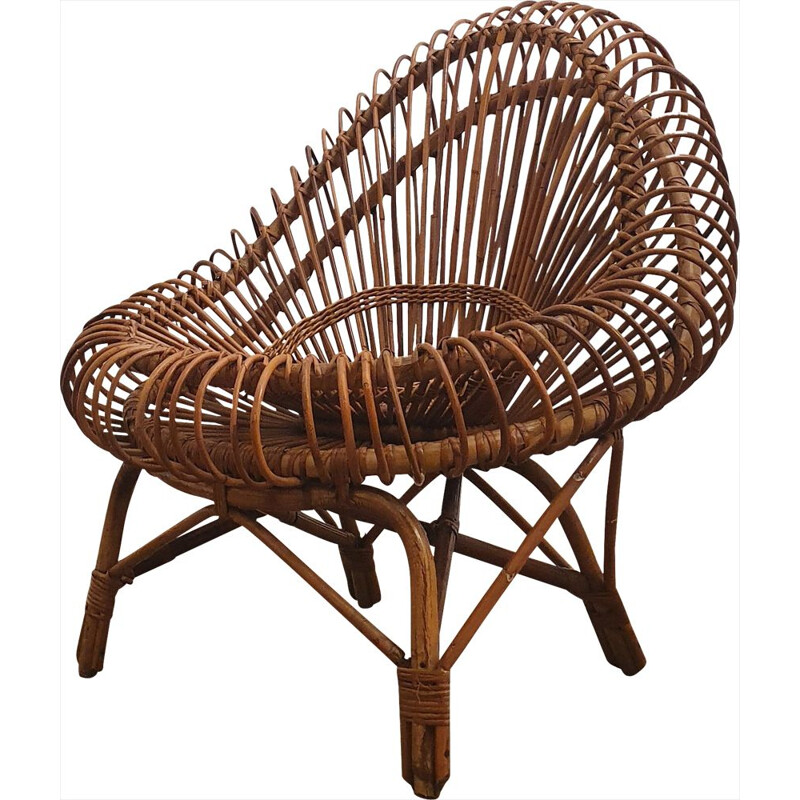 Vintage rattan armchair by Janine Abraham for Edition Rougier 1950