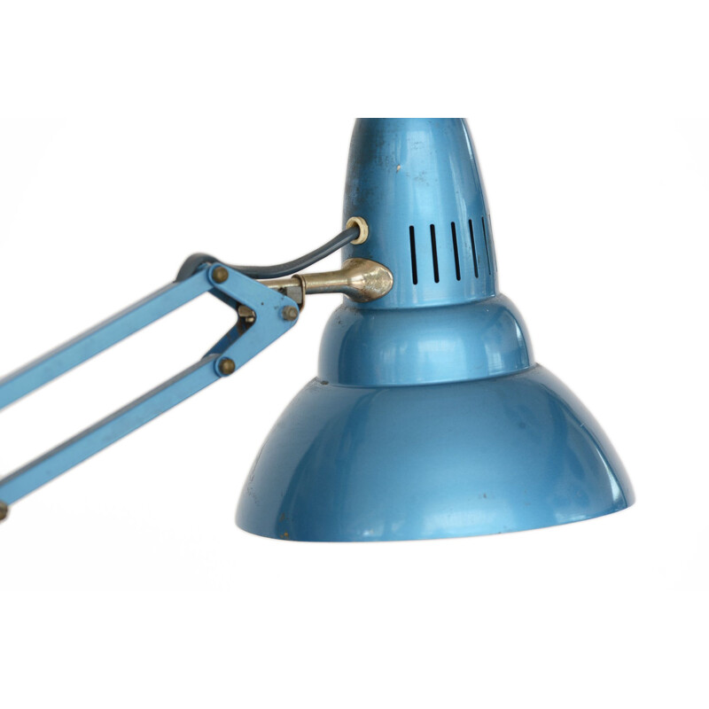 Luxo L-2 metallic blue vintage architect lamp by Jac Jakobsen for Luxo, Norway 1960