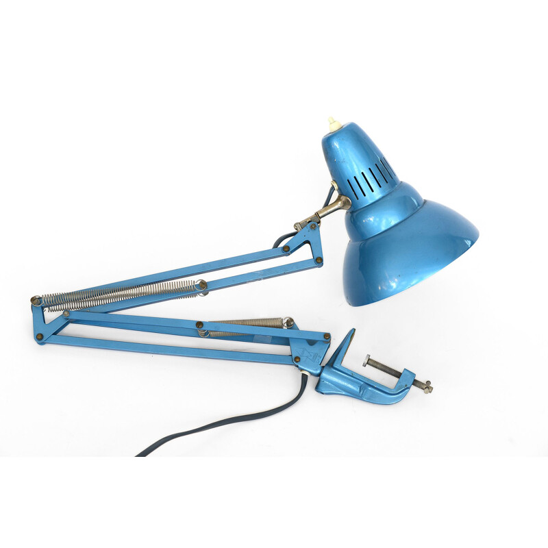 Luxo L-2 metallic blauwe vintage architectenlamp van Jac Jakobsen voor Luxo, Noorwegen 1960