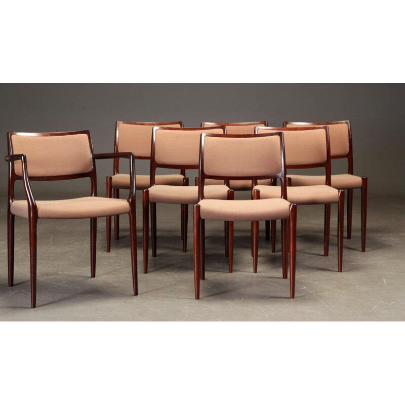 Vintage set of 7 dining chairs in mahogany by Niels Otto Moller, 1960