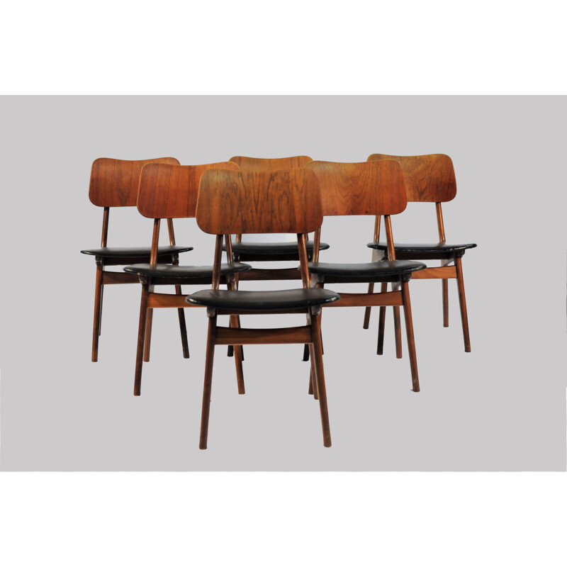 Ensemble de 6 chaises à repas vintage danoises en teck de Boltinge Stole, 1950