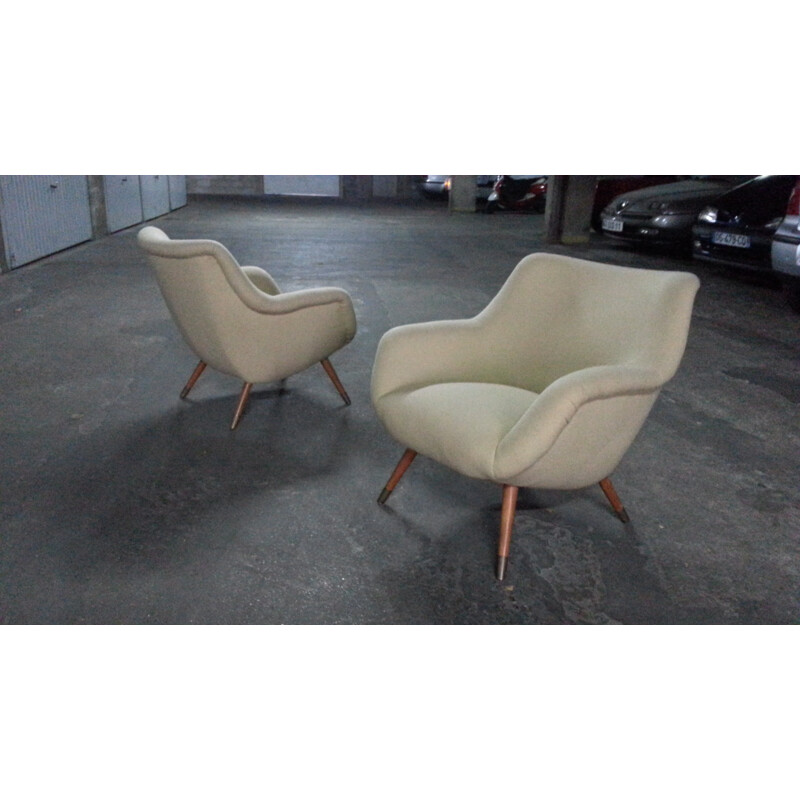 Organic style beige armchair - 1950s