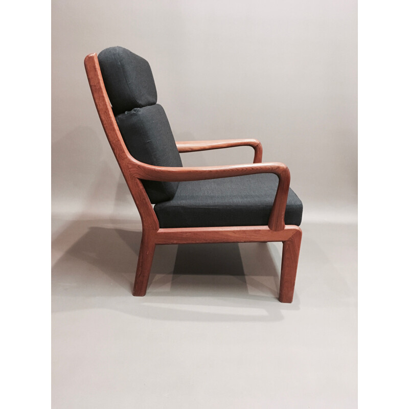 Vintage armchair and its teak ottoman, Scandinavian design, 1950