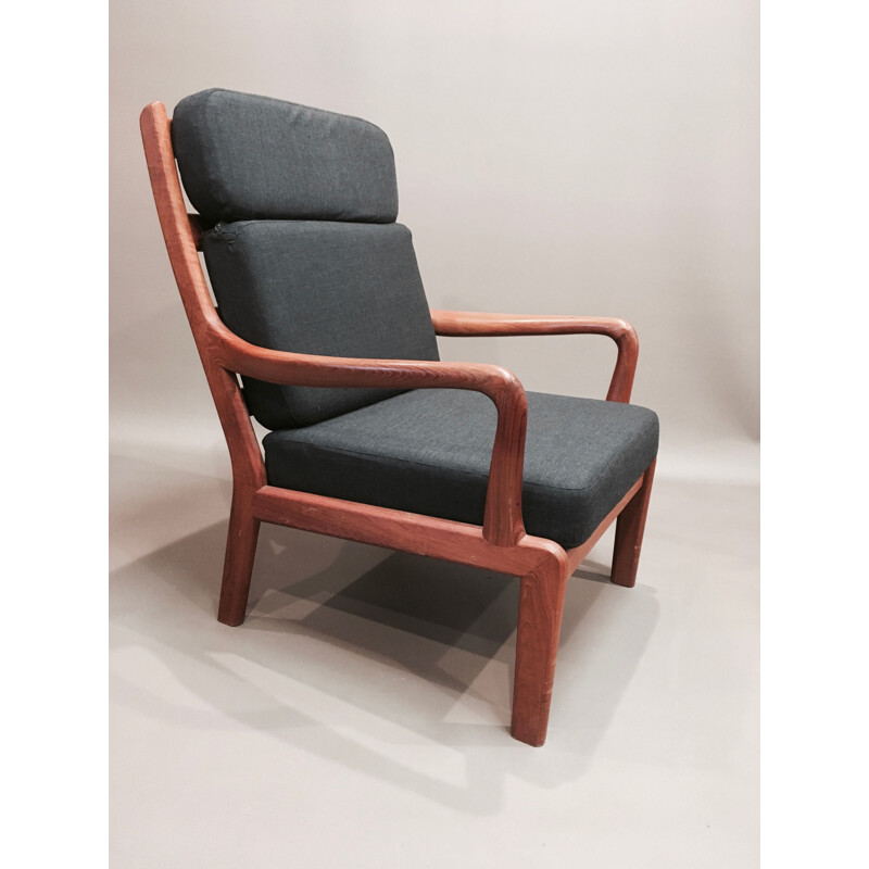 Vintage armchair and its teak ottoman, Scandinavian design, 1950