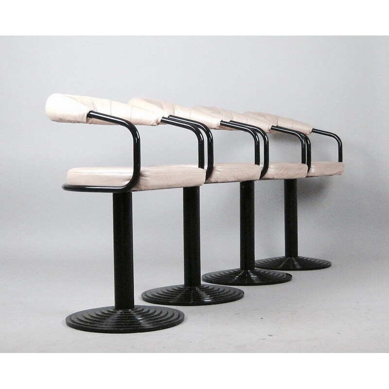 Suite de 4 fauteuils vintage de bar pivotants en métal 