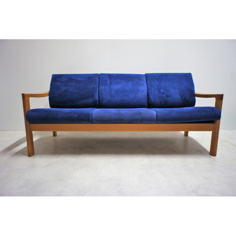 Vintage Scandinavian sofa in natural wood and fabric