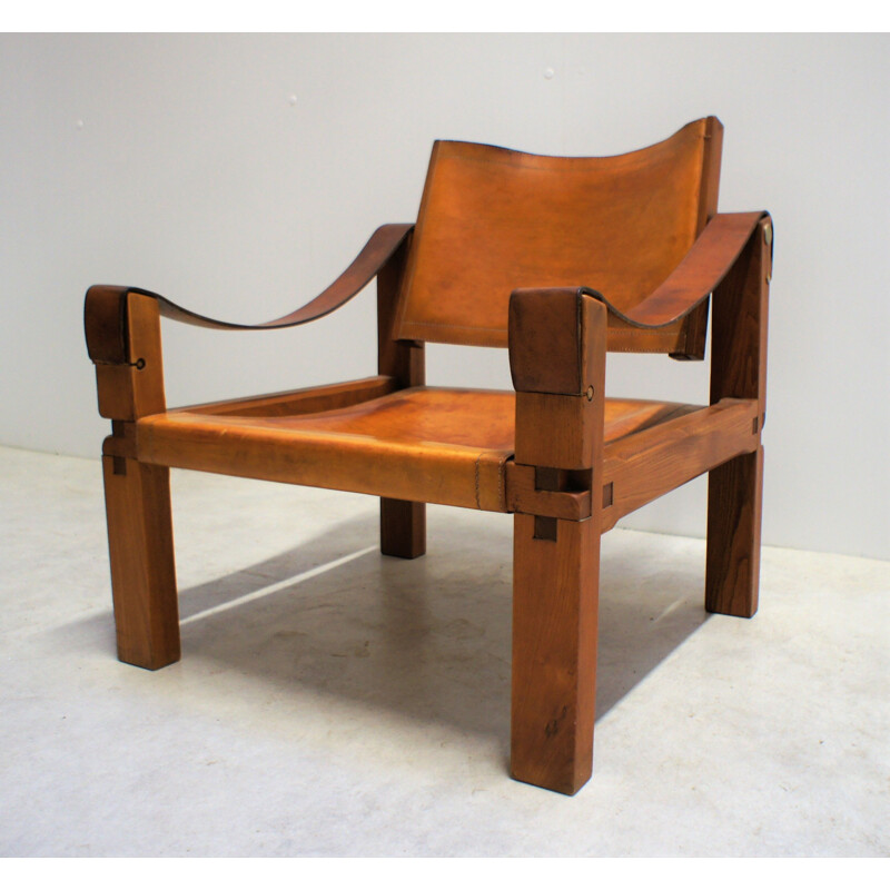 Sahara S10 vintage leather armchair by Pierre Chapo