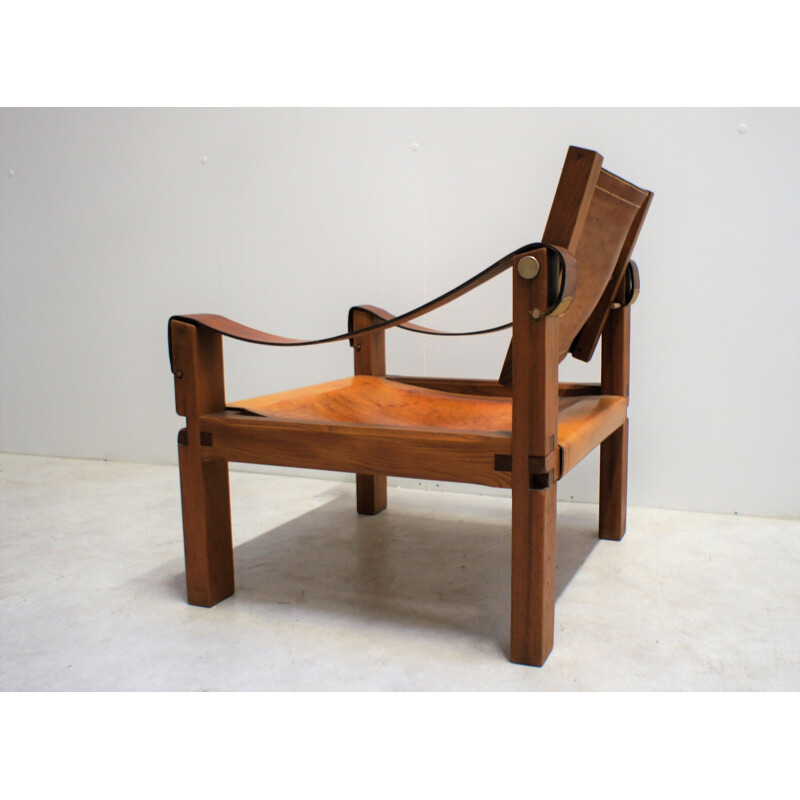 Sahara S10 vintage leather armchair by Pierre Chapo