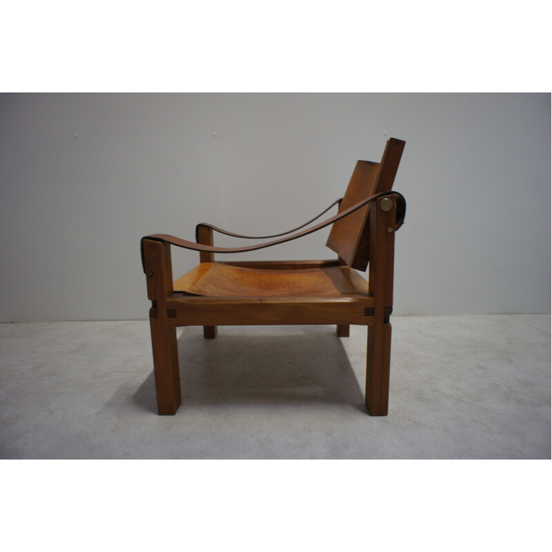 Sahara S10 vintage leather armchair by Pierre Chapo