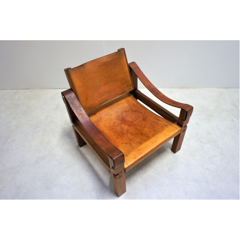 Sahara S10 vintage leather armchair by Pierre Chapo