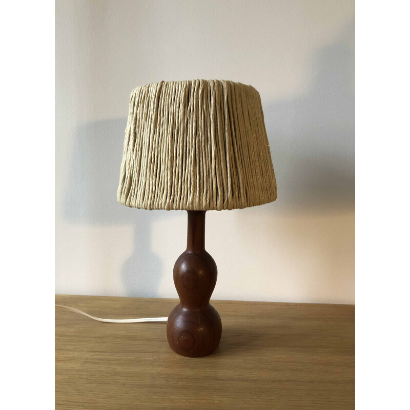 Vintage bedside lamp in wood and raffia, 1960 