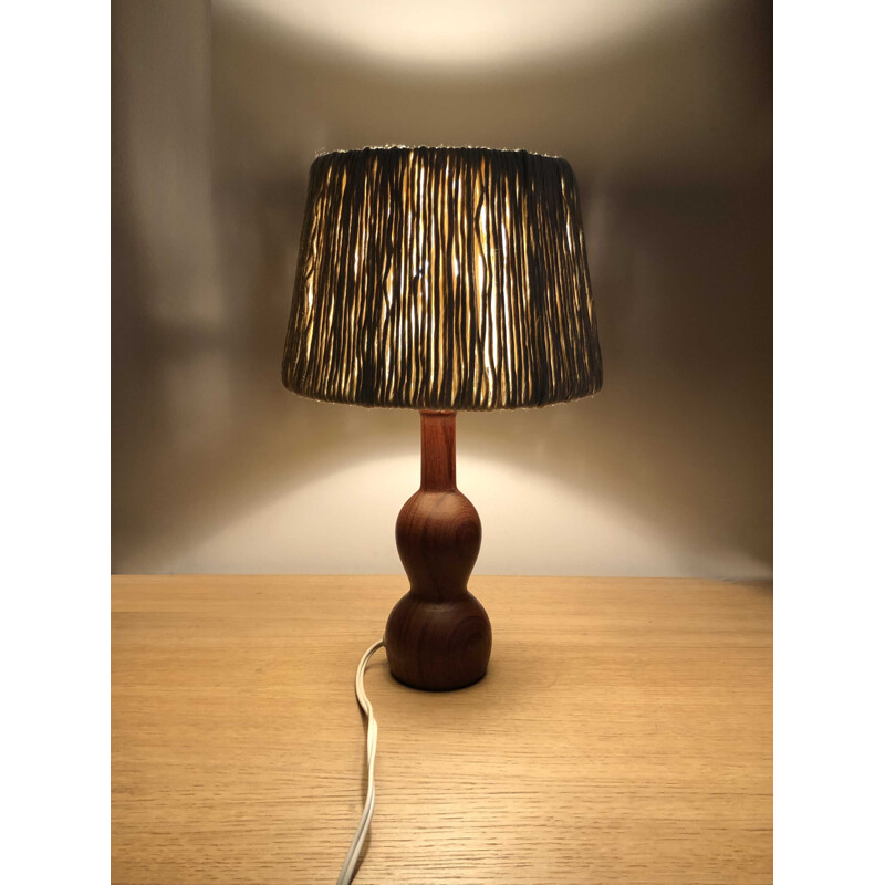 Lampe de chevet vintage en bois et raffia, 1960 