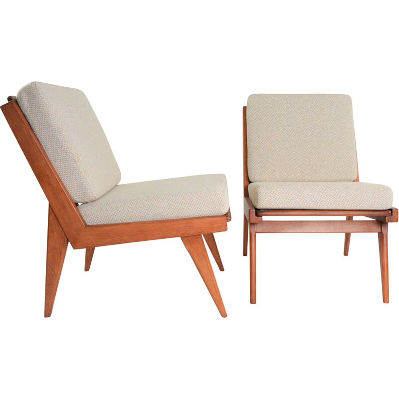 Vintage armchair without armrests beige-chiné, 1970