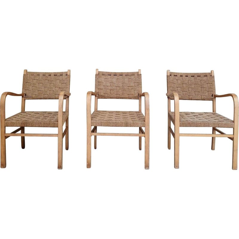 Set of 3 rope armchairs, 1950