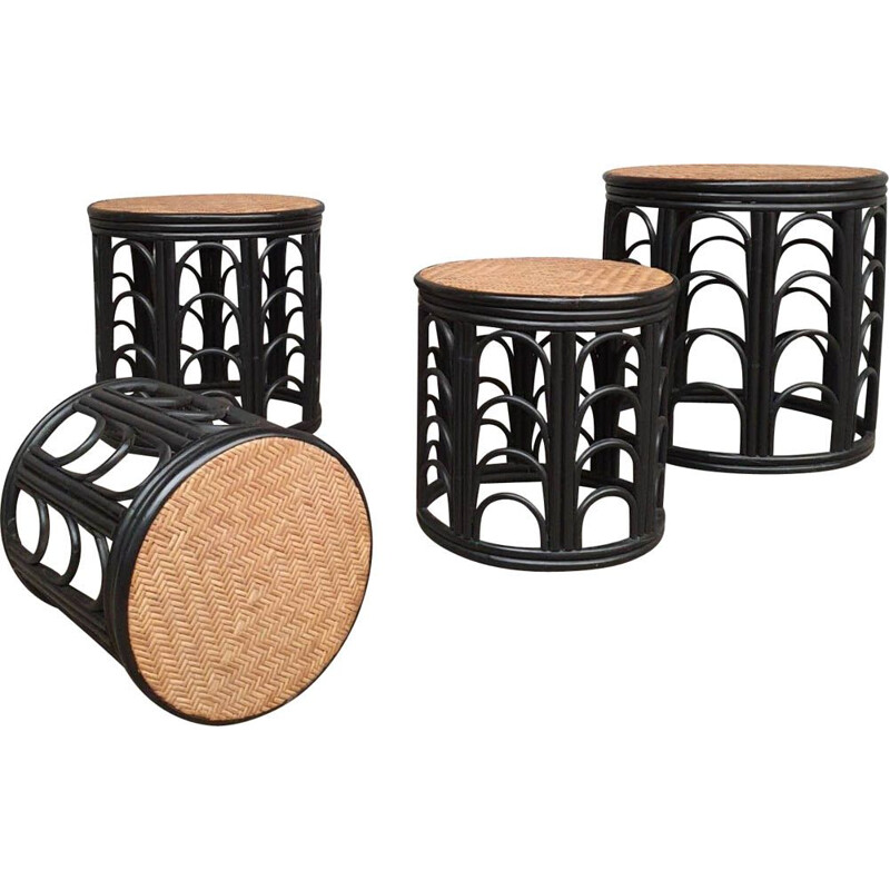 Set of 4 rattan stools, 1960