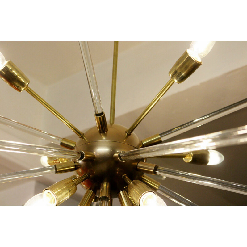 Large Sputnik hanging lamp in brass and glass - 1960s
