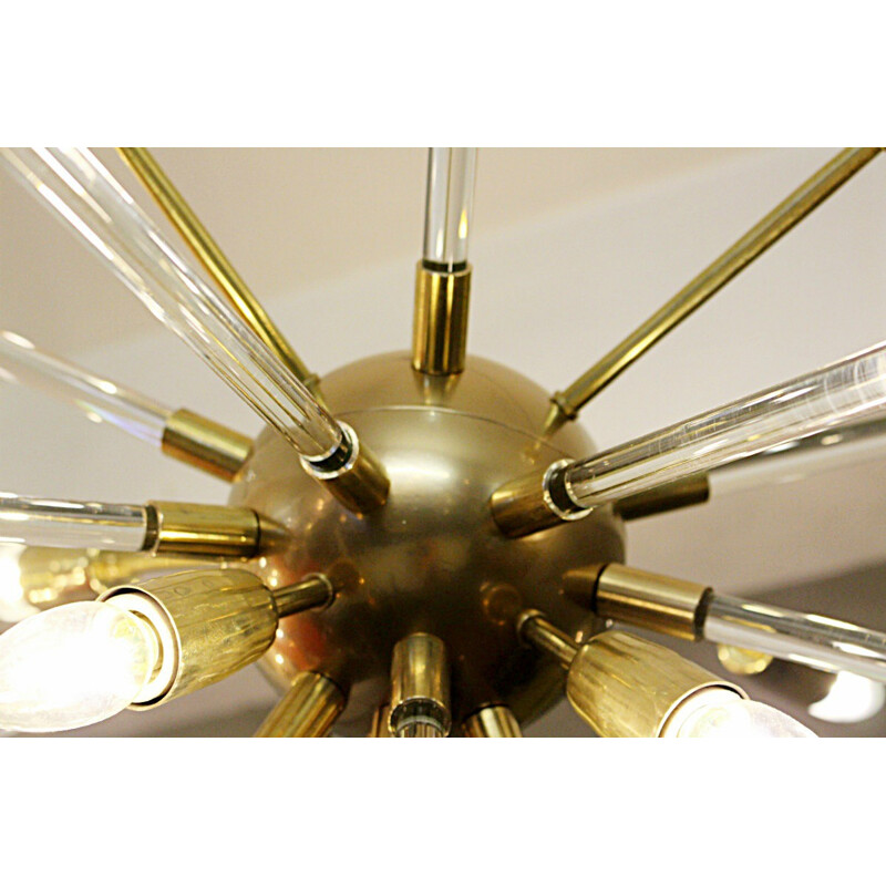 Large Sputnik hanging lamp in brass and glass - 1960s