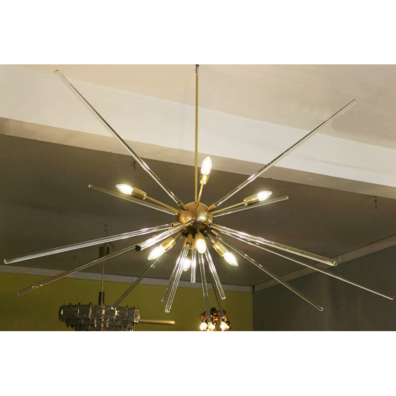 Large Sputnik hanging lamp in brass and glass - 1960s