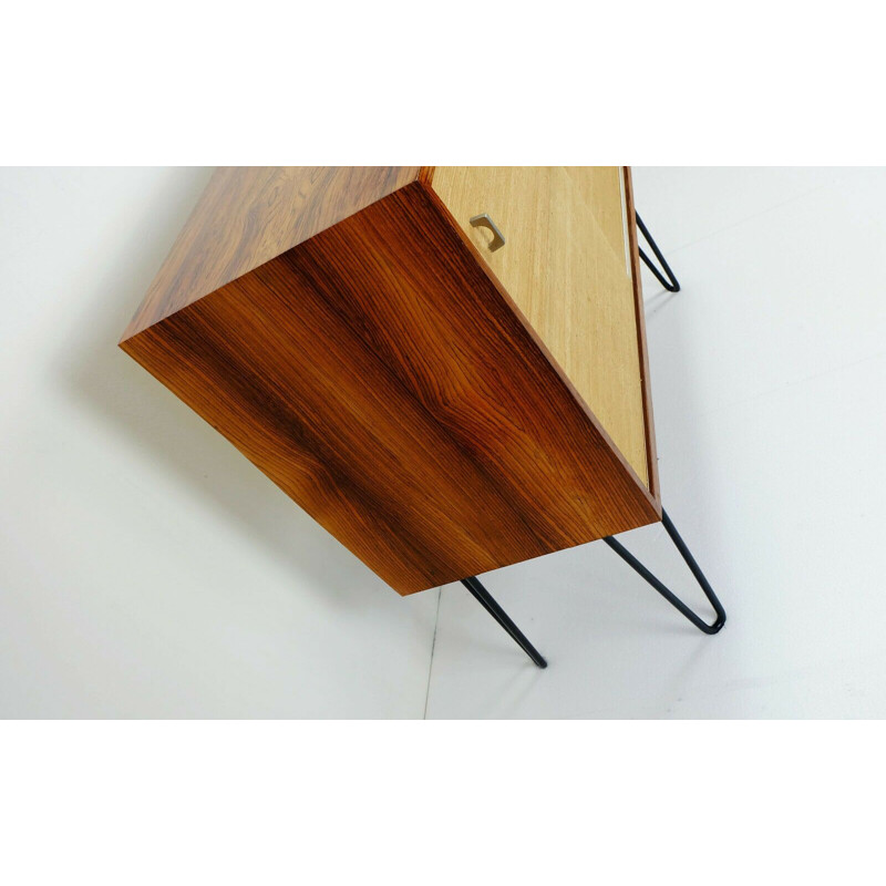 Vintage chest of drawers in rosewood with seagrass sliding doors and hairpin legs, 1960s 