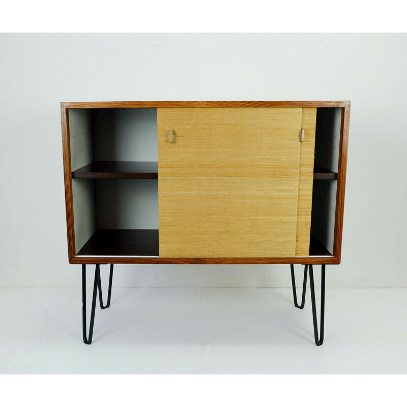 Vintage chest of drawers in rosewood with seagrass sliding doors and hairpin legs, 1960s 