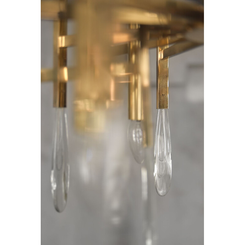 Vintage Italian brass and glass chandelier by Gaetano Sciolari, 1970