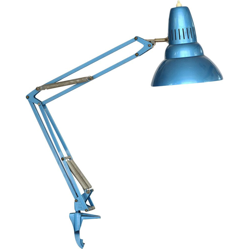 Luxo L-2, lampada da architetto vintage blu metallizzato di Jac Jakobsen per Luxo, Norvegia 1960