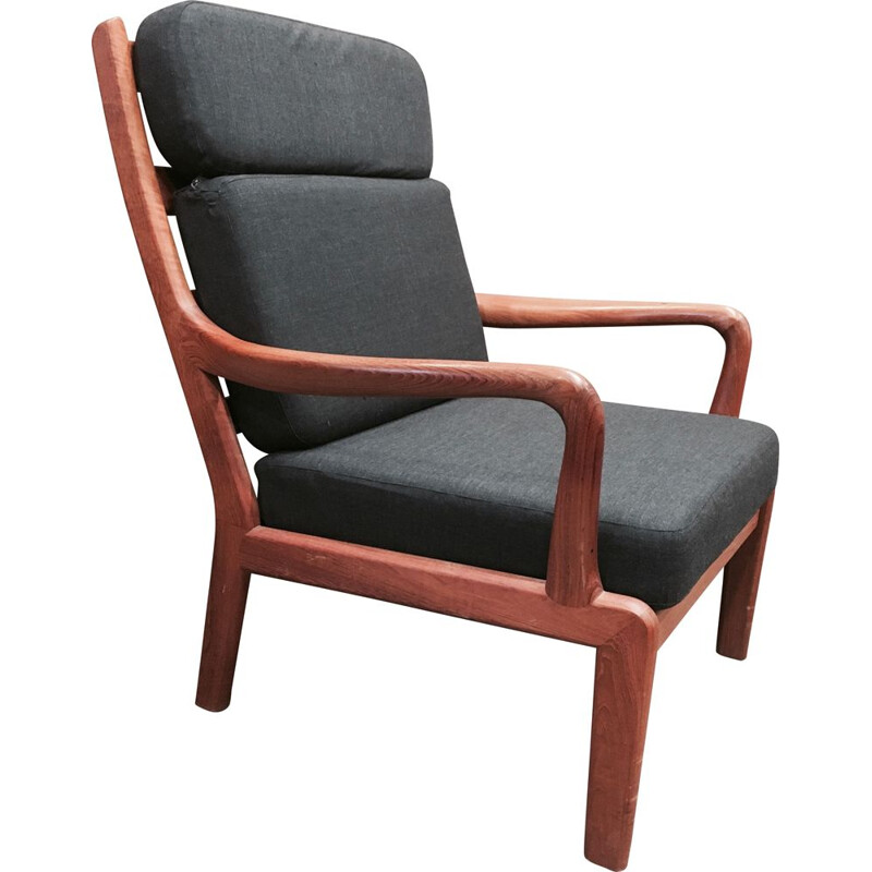 Vintage armchair and its teak ottoman, Scandinavian design, 1950