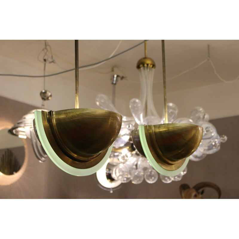 Pair of Italian hanging lamps in brass and glass - 1960s