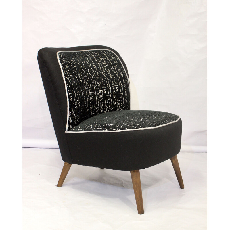 Vintage armchair with black jacquard velvet backrest