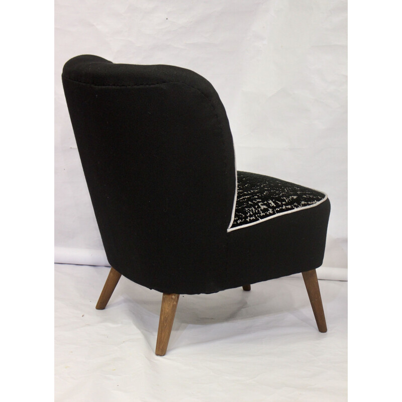 Vintage armchair with black jacquard velvet backrest