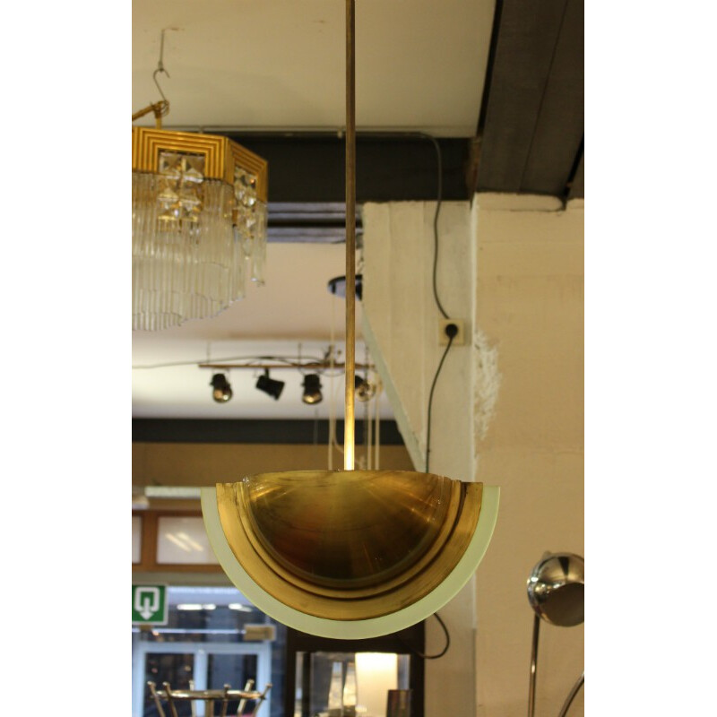 Pair of Italian hanging lamps in brass and glass - 1960s