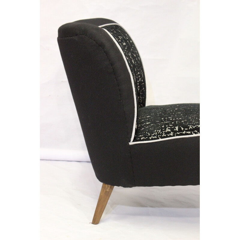 Vintage armchair with black jacquard velvet backrest