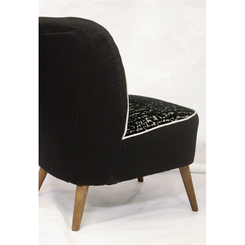 Vintage armchair with black jacquard velvet backrest