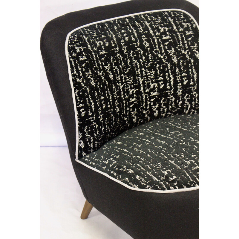 Vintage armchair with black jacquard velvet backrest