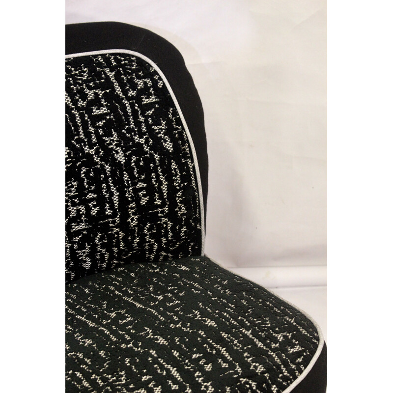 Fauteuil vintage avec dossier en tissu velours jacquard noir