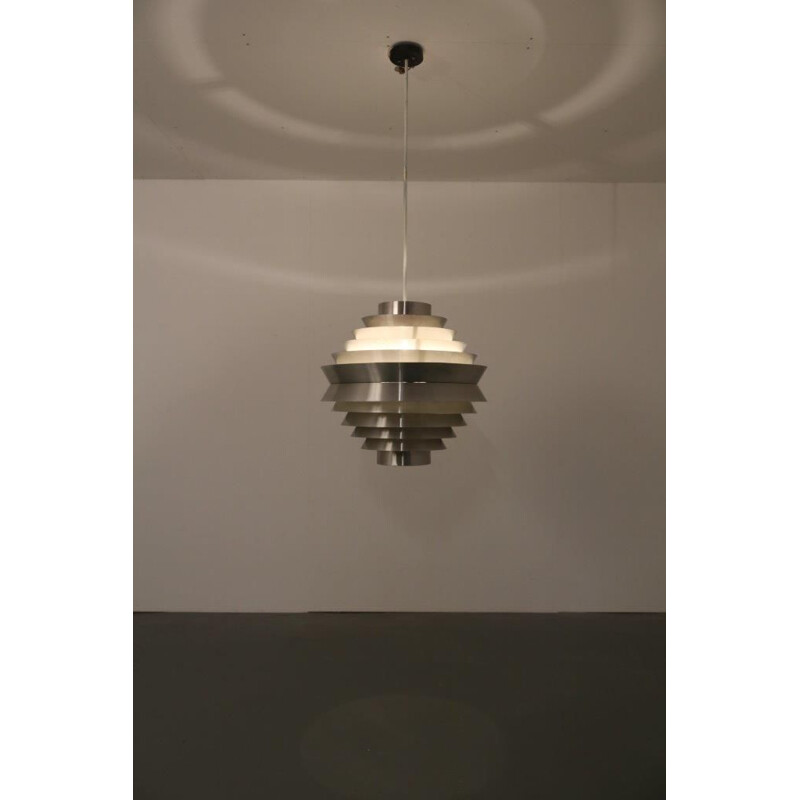 Large vintage aluminium hanging lamp by Raak, Netherlands, 1960s