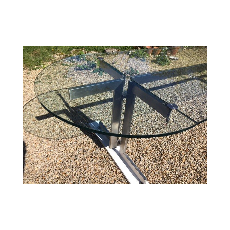Large vintage aluminum and glass table, 1970-80s