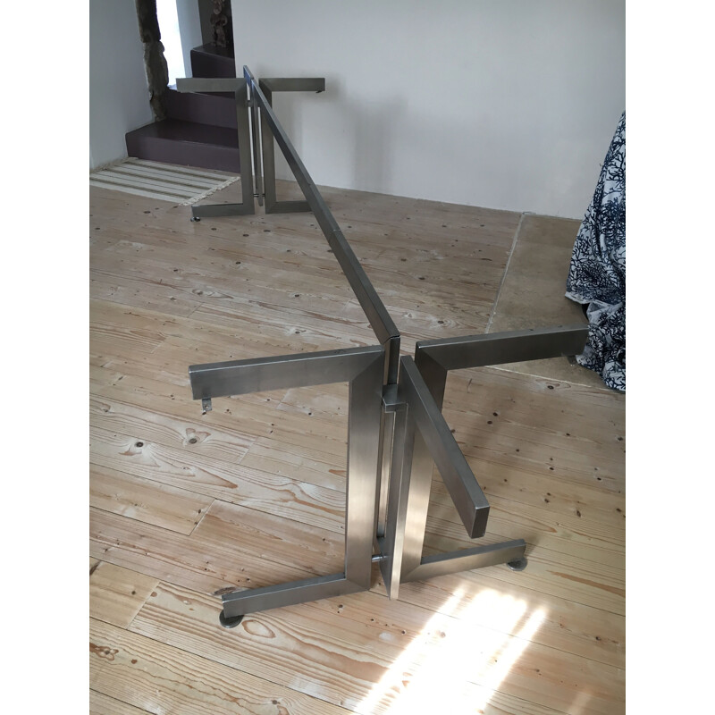 Large vintage aluminum and glass table, 1970-80s