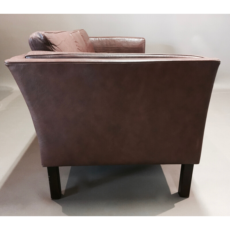 Canapé 3 places vintage en cuir marron Design scandinave
