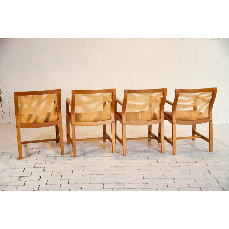 Set of 6 KINGSERIES armchairs in mahogany, leather and wickerwork by Thygsen & Sorensen, 1970