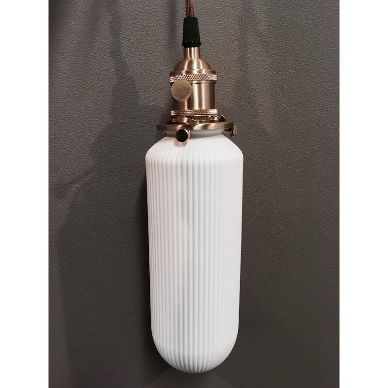 Vintage hanging lamp in opaline glass and brass