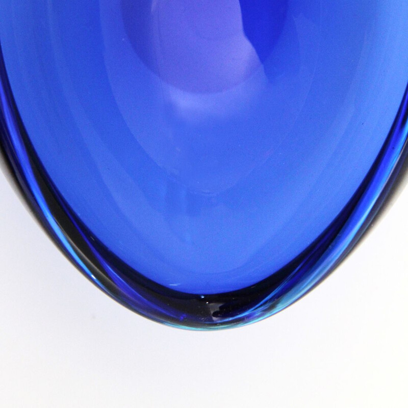 Vintage oval blue glass bowl, 1970s