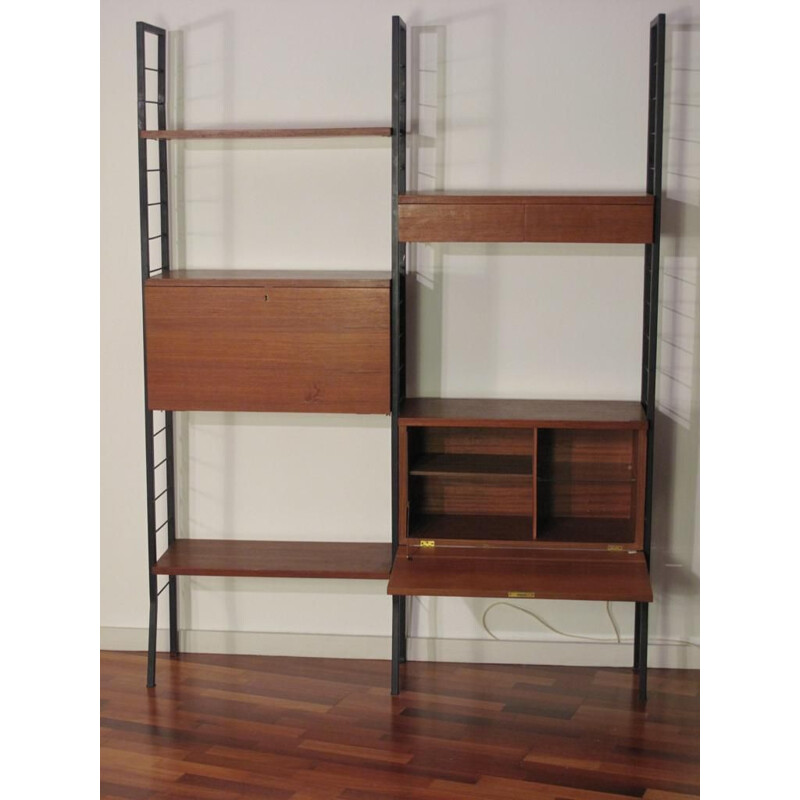 Vintage teak and black metal modular shelf system