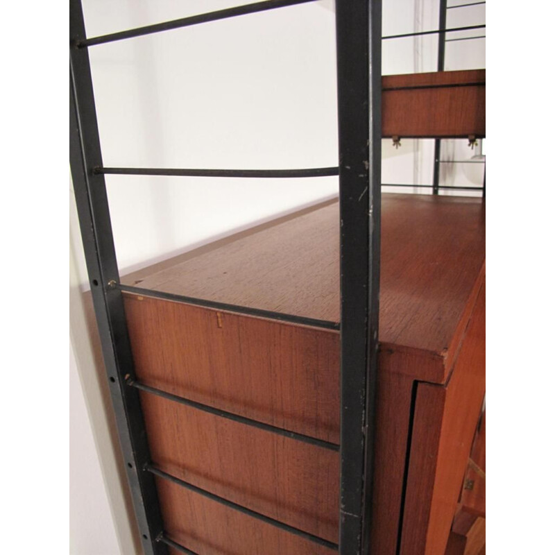 Vintage teak and black metal modular shelf system