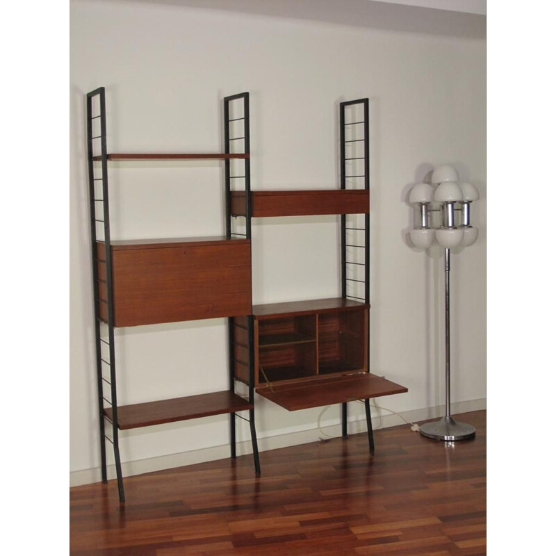 Vintage teak and black metal modular shelf system