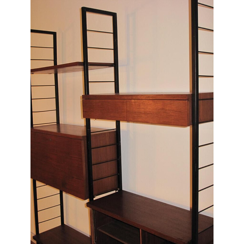 Vintage teak and black metal modular shelf system