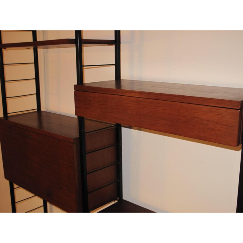 Vintage teak and black metal modular shelf system