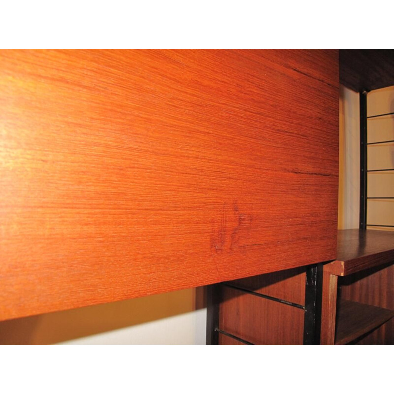 Vintage teak and black metal modular shelf system