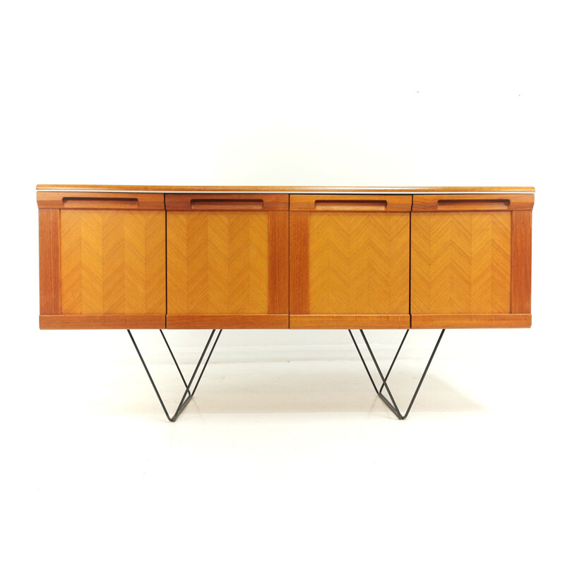 Vintage G Plan teak Herringbone sideboard with floating hairpin legs 