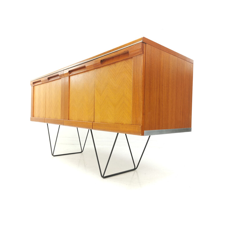 Vintage G Plan teak Herringbone sideboard with floating hairpin legs 